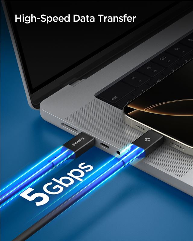 Cablu Spigen Essential USB C la USB C 100W, 2m, negru (iPhone 17 Pro Max, ACA09460) by www.silkase.ro